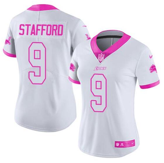 Women's Detroit Lions Customized White/Pink Limited Rush Fashion Stitched Jersey(Run Small)